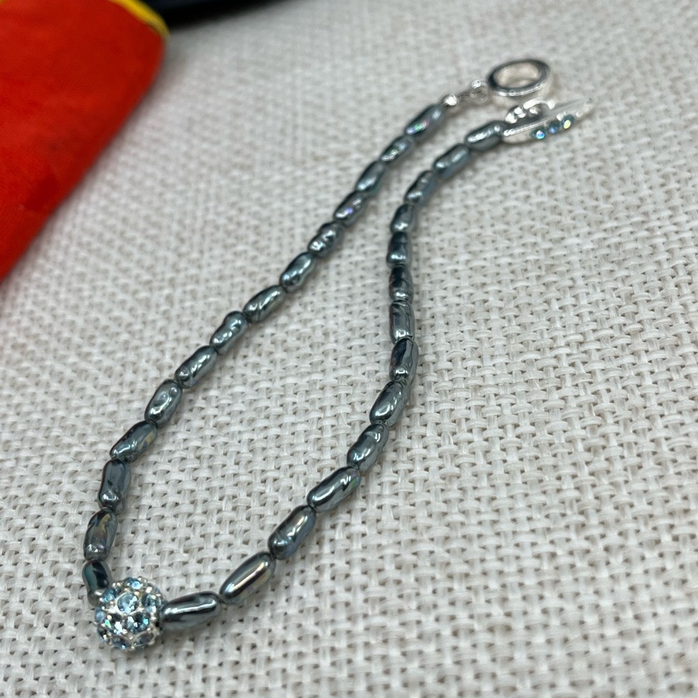 Vintage Hematite and Rhinestone Accented Bracelet – 8” - Picture 5 of 16